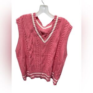 SHEIN EZwear Plus Striped Trim Cable Knit Sweater Vest Without Blouse